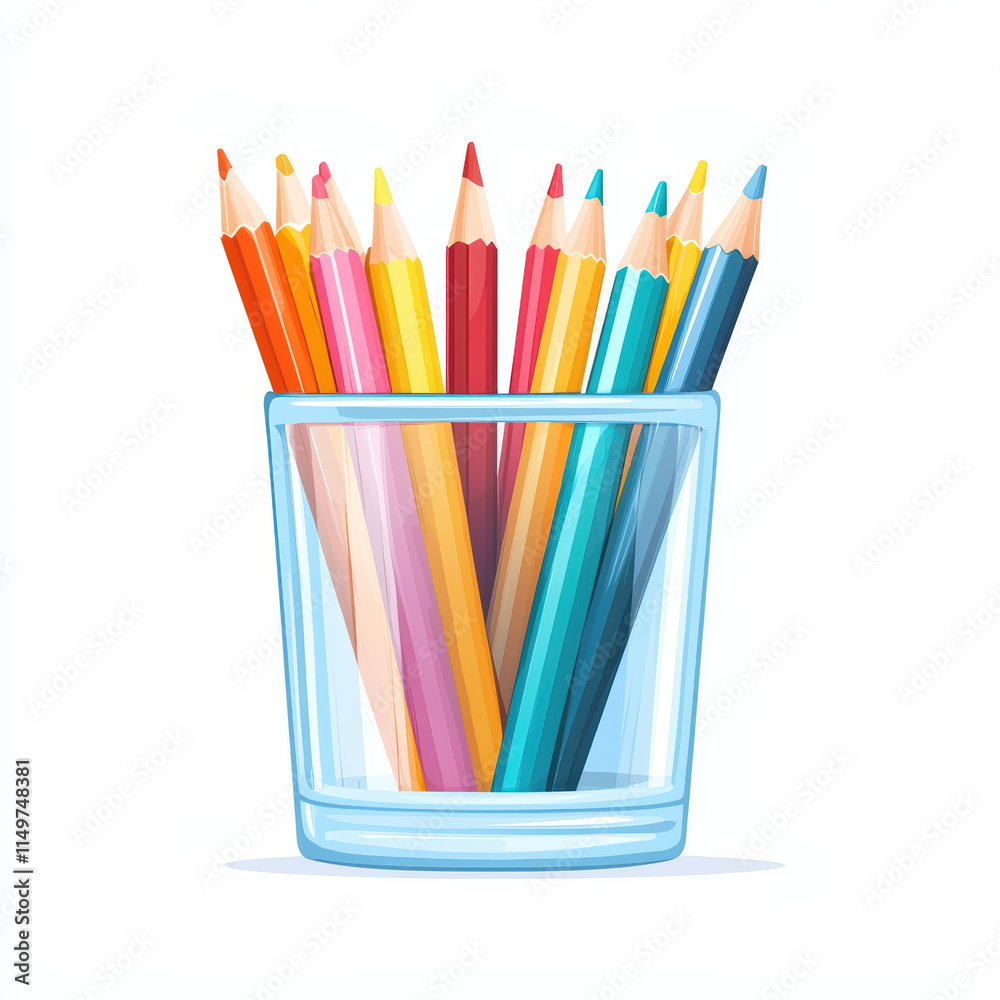 Fototapeta premium Colorful pencils arranged in glass container, perfect for artistic creativity