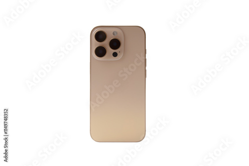 A gold colored iPhone with a white background