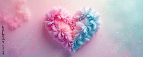 A pastel-colored heart shape with a soft, feathery texture, soft, delicate, texture