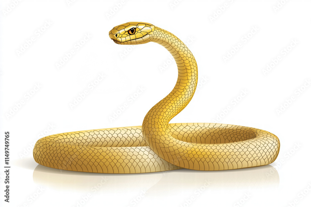 Naklejka premium golden snake with intricate scales coiled elegantly on white background