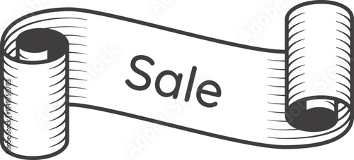 Vintage style scroll banner featuring sale text, promoting shopping during a marketing campaign. Perfect for highlighting discounts and special offers in retail advertising