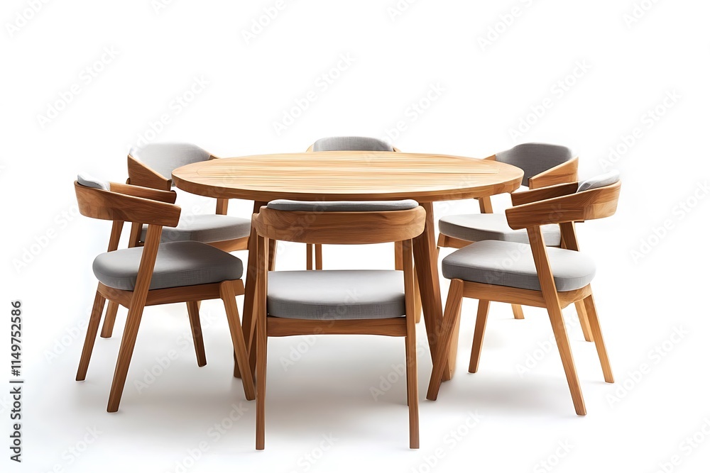 brown wooden table and chairs isolated from the white background.