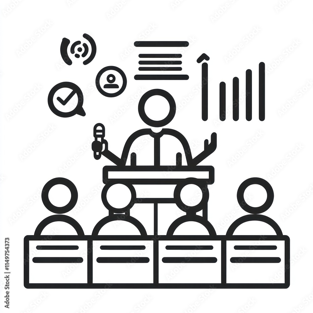 Speaker presenting a business presentation to a group of people Speaker presenting a business presentation to a group of people