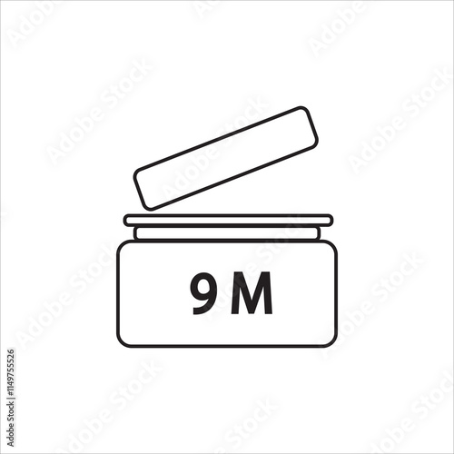 Period After Opening (PAO) 9 nine month, shelf life vector icon