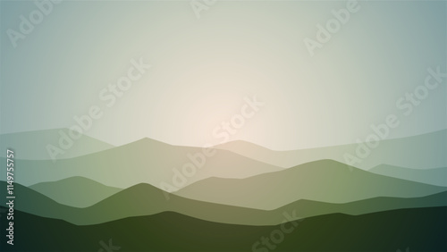 Landscape illustration of breathtaking mountain ridge under shiny sky