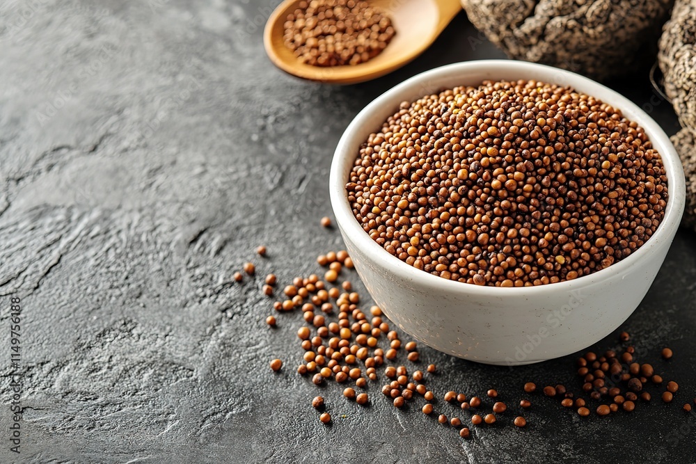 Close-up of a Bowl Filled with Brown Mustard Seeds Close-up of a Bowl Filled with Brown Mustard Seeds