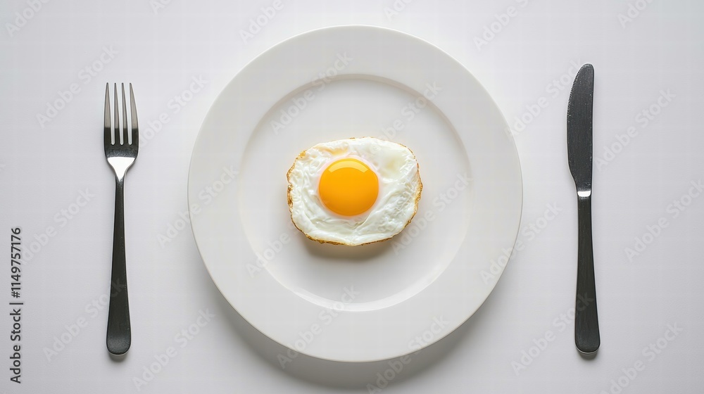 Fried Egg on Toast Surrounded by Cutlery on a Minimalist Table Setting for Breakfast Fried Egg on Toast Surrounded by Cutlery on a Minimalist Table Setting for Breakfast