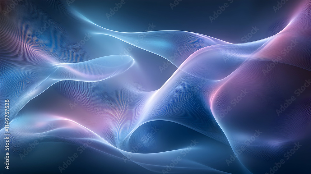 Fototapeta premium Vivid 3D abstract background with fluid, wave-like structures in gradient hues of blue and purple, illuminated with soft ambient lighting