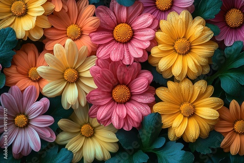 Vibrant Close-up of Dew-Kissed Flowers