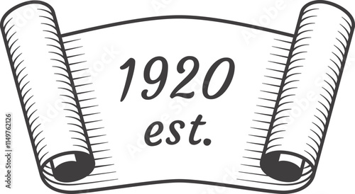 Vintage scroll banner design celebrating 100 years of establishment, featuring the year 1920 and the abbreviation est. For a classic and timeless look