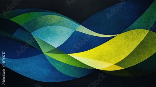 Abstract wavy background with blue, green, and yellow hues. photo