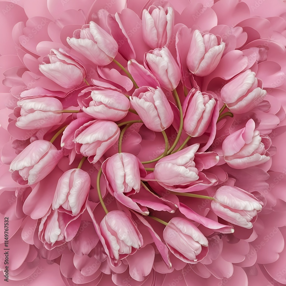 Pink Tulips On Pink Background. Floral Pattern Pink Tulips On Pink Background. Floral Pattern