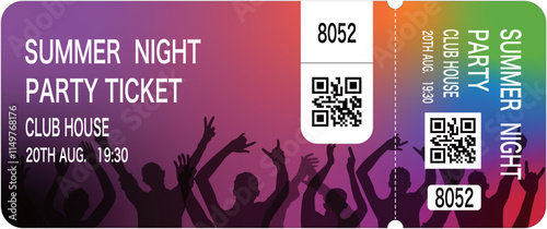Ticket template.Party ticket.Concert ticket. Concert, party or festival ticket design template. Vector illustration
