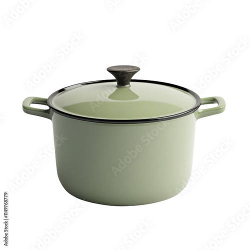 Enameled Dutch Oven Isolated on White Background: Ultra-Realistic Side View, Clear Contours, High Contrast, and Lifelike Accuracy for Commercial Photography.