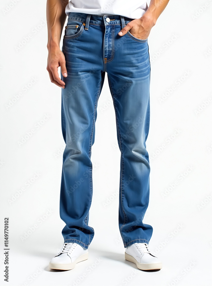 Straight jeans pants vector template illustration | white