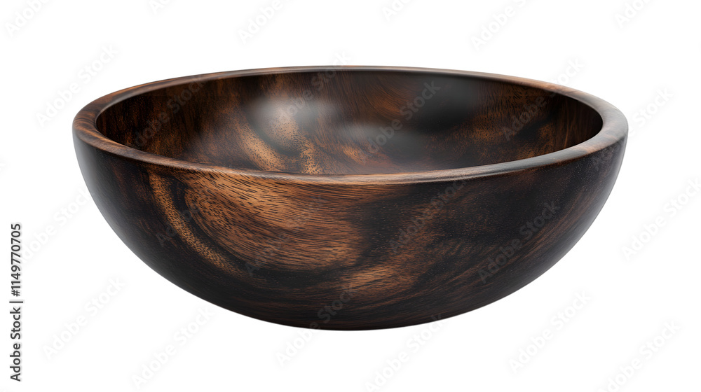 Polished dark wood bowl with a smooth surface, ideal for serving or as a decorative centerpiece. Isolated on transparent background Polished dark wood bowl with a smooth surface, ideal for serving or as a decorative centerpiece. Isolated on transparent background