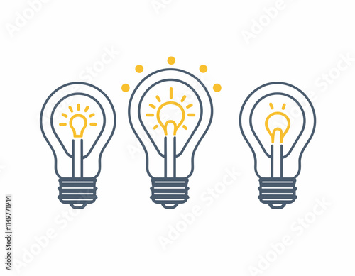 Creative community, collective insight, group knowledge outline icon. Line sign group of three people with light bulb above their heads. Vector isolated pictograms on white background editable stroke.