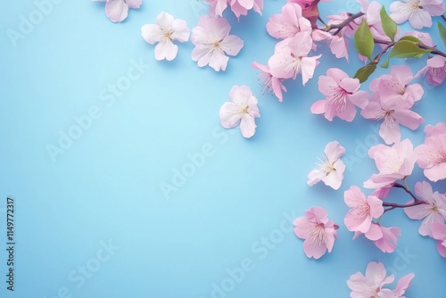 Pink Cherry Blossoms on a Light Blue Background