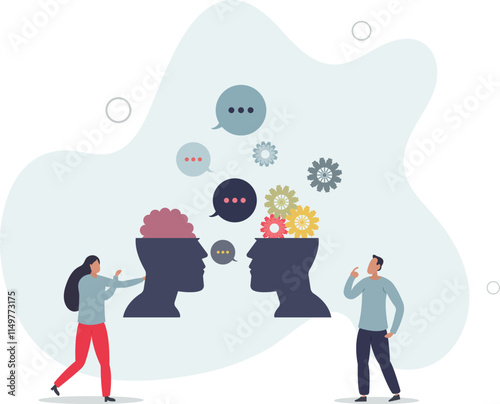 Natural language processing or NLP as AI development.learning and interaction.flat characters.
