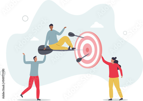 Aim to target as business teamwork effort and goal focus .flat characters.