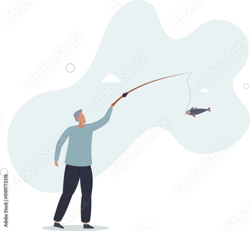elderly man fishing hobby and lifestyle concept.flat characters.