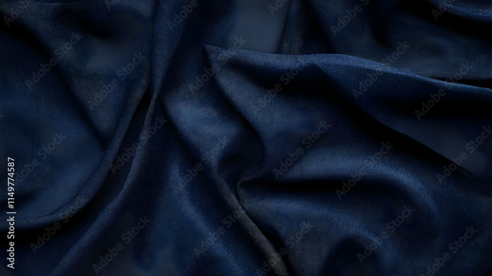 A close-up of dark blue fabric, showcasing its texture and folds.