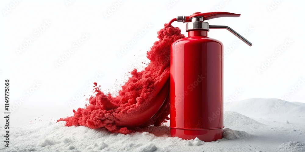 Obraz premium Surreal Red Foam Dry Powder Fire Extinguisher on White Background - Stock Photo