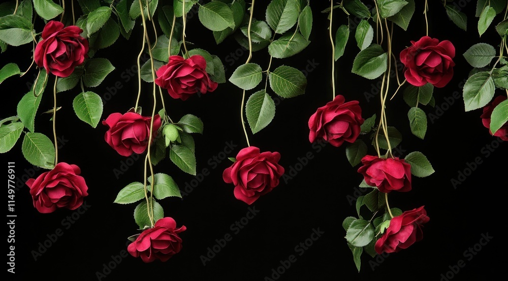 Cascading red roses on black background. Cascading red roses on black background.