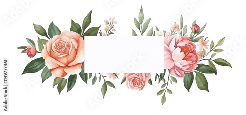 Watercolor Floral Frame with Roses and Peonies