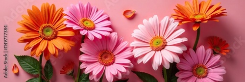 A vibrant bouquet of gerbera daisies in shades of pink and orange, spring flowers, pink flowers
