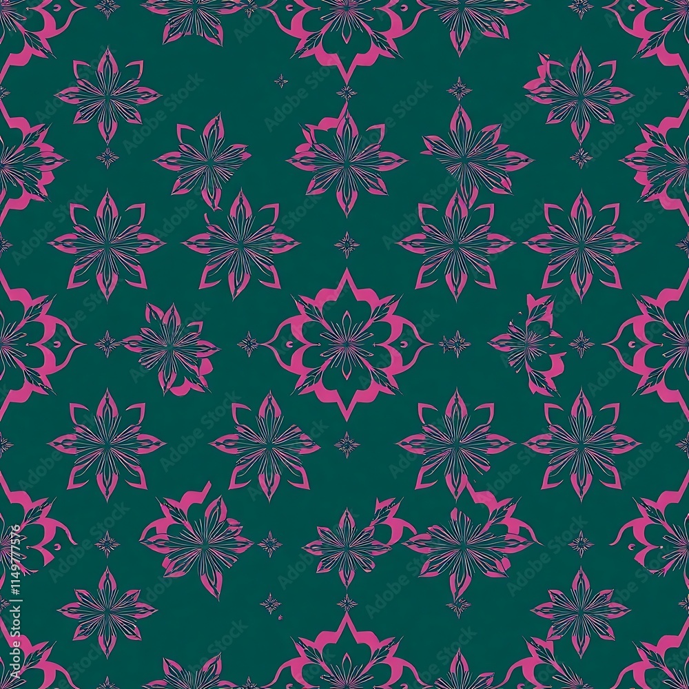 Fototapeta premium Teal and Pink Floral Damask Pattern 