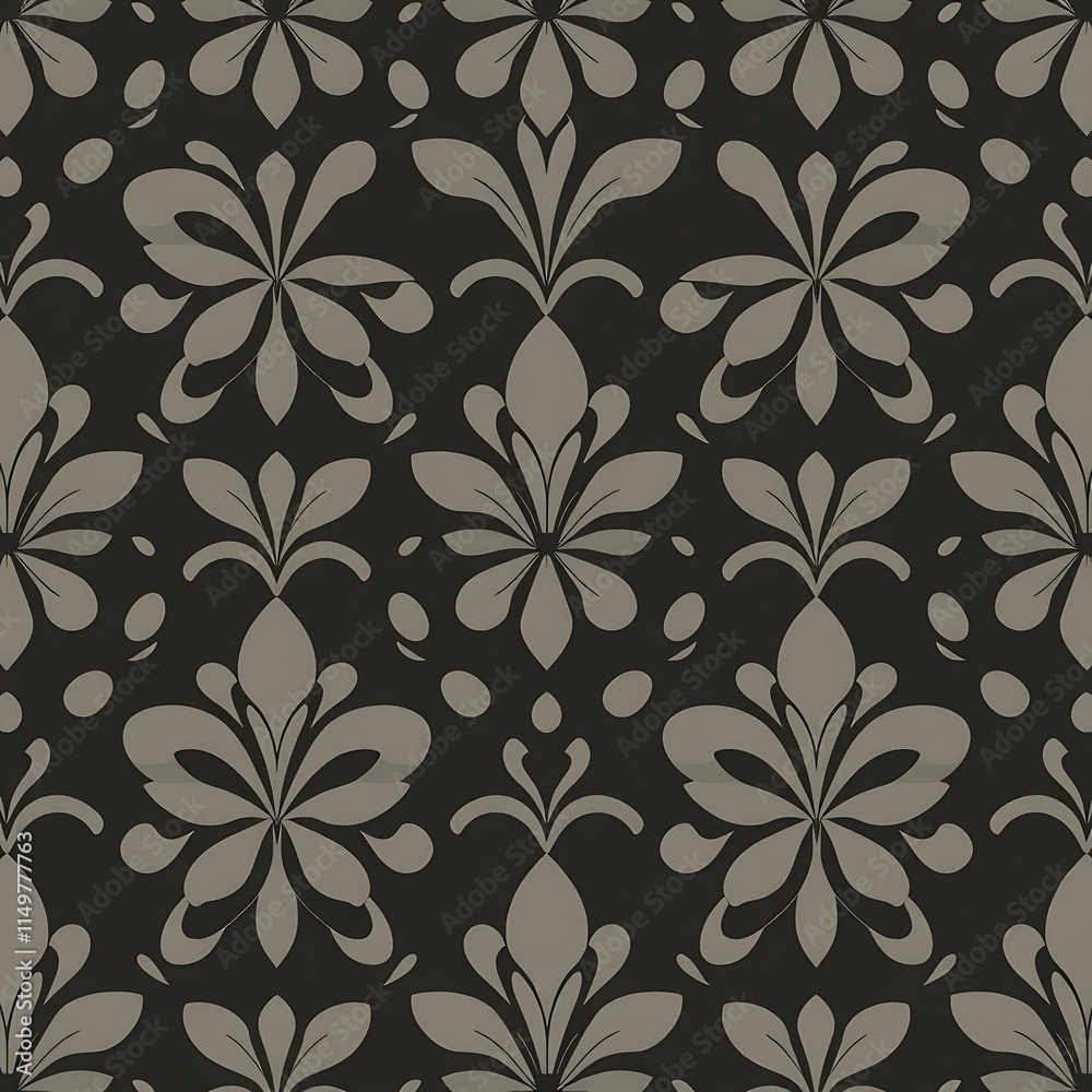 Elegant Damask Pattern: A sophisticated seamless pattern in dark grey and black, featuring a classic damask design with intricate floral details. Elegant Damask Pattern: A sophisticated seamless pattern in dark grey and black, featuring a classic damask design with intricate floral details.