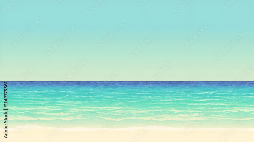 Fototapeta premium A serene beach scene with a gradient sky and calm ocean waves.