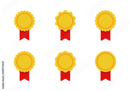 Rosette medal badge icon set collection in flat design. Gold award ribbon sign symbol