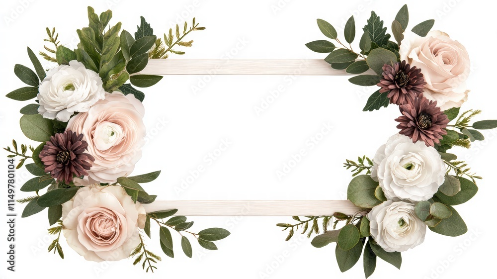 A beautiful floral frame featuring soft roses and greenery, perfect for adding a touch of elegance to invitations or art. A beautiful floral frame featuring soft roses and greenery, perfect for adding a touch of elegance to invitations or art.