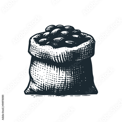 The coffee harvest in sacks. Black white logo icon vector isolated. 