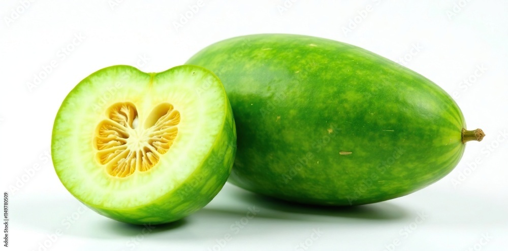 Bitter melon with green rind on a white background, vegetable, green gourd, bitter melon Bitter melon with green rind on a white background, vegetable, green gourd, bitter melon