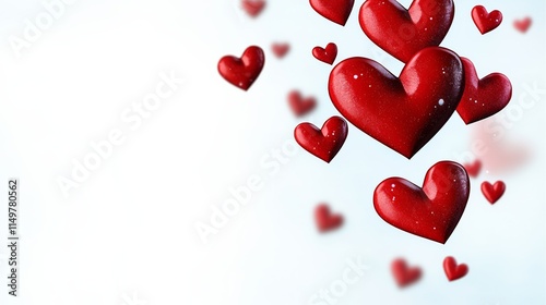 White background with a bunch of red hearts scattered around it
