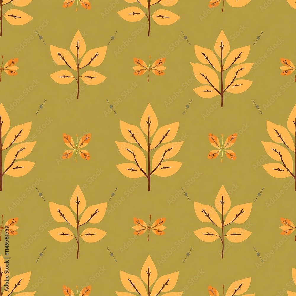 Autumn Leaves and Butterflies Seamless Pattern Autumn Leaves and Butterflies Seamless Pattern