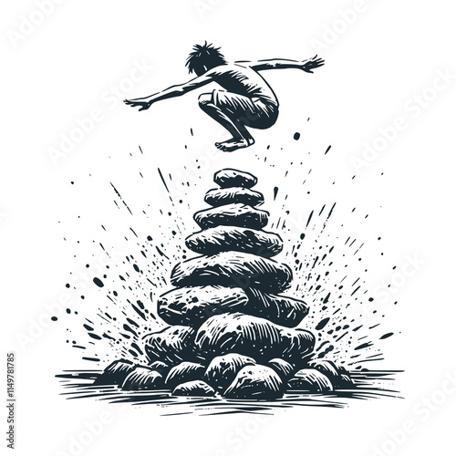 The ancient attraction of stone jump. Black white logo icon vector isolated.  photo