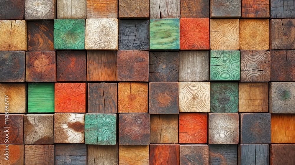 Colorful Wooden Cube Wall Background Colorful Wooden Cube Wall Background