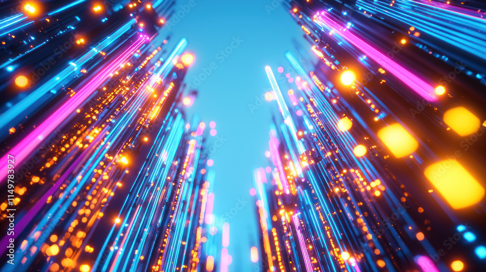 Obraz premium Vibrant fiber optic lights create futuristic data center atmosphere