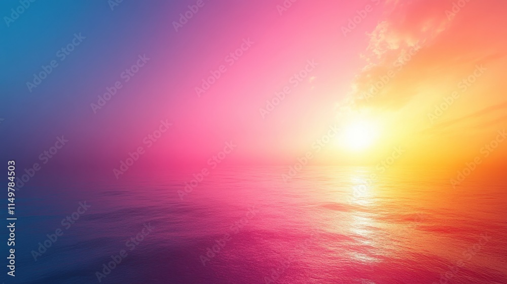 Obraz premium Vibrant sunset over calm ocean, colorful sky reflecting on water.