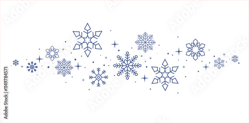 Snowflake icons. Snow. Winter. New Year and Christmas. Winter holidays. Different shapes of snowflakes. A set of editable icons. Vector image.