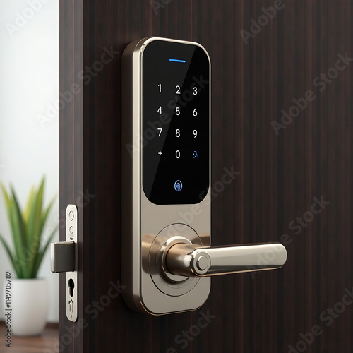 Digital 3D keypad smart lock with fingerprint access, ensuring modern and secure entry for residential and commercial use. photo