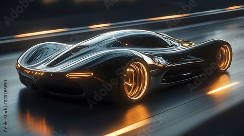 Futuristic sports car racing on urban highway digital art high-speed environment dynamic viewpoint automotive innovation photo