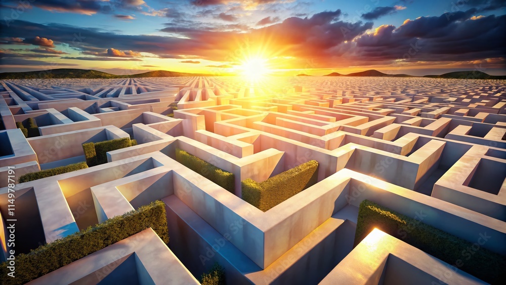 Fototapeta premium Surreal White Maze Photorealistic 3D Render - Infinite Labyrinth, Optical Illusion, Abstract Architecture