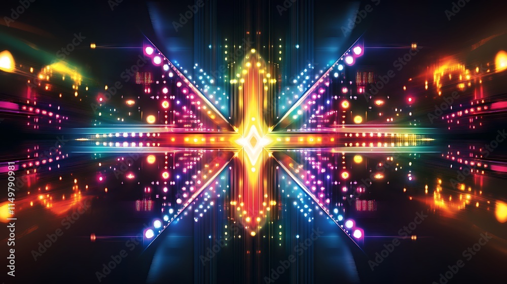 Colorful abstract design with holographic dotted arrows and sleek geometric elements, exuding modernity Colorful abstract design with holographic dotted arrows and sleek geometric elements, exuding modernity