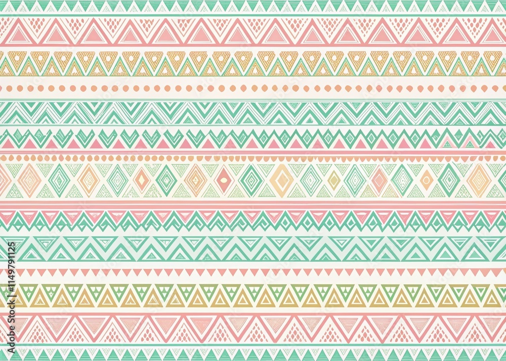 Sweet Girly Tribal Pattern, Hand-Drawn Repeating Doodle Design, Pastel Colors, Boho Chic Background Texture Sweet Girly Tribal Pattern, Hand-Drawn Repeating Doodle Design, Pastel Colors, Boho Chic Background Texture