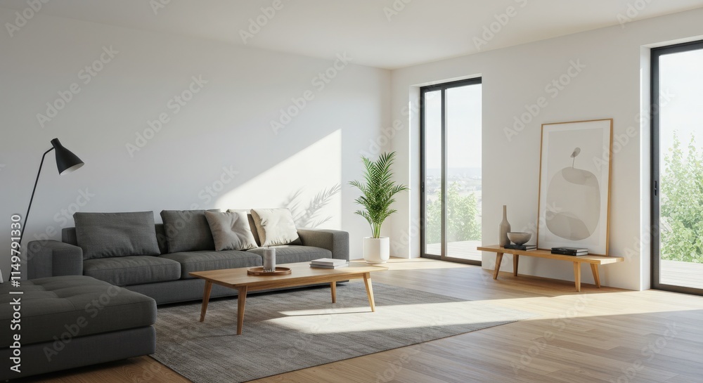 Fototapeta premium modern creative living room interior design backdrop ideas concept house beautiful background elevation of sofa with decorative photo paint frame full wall background